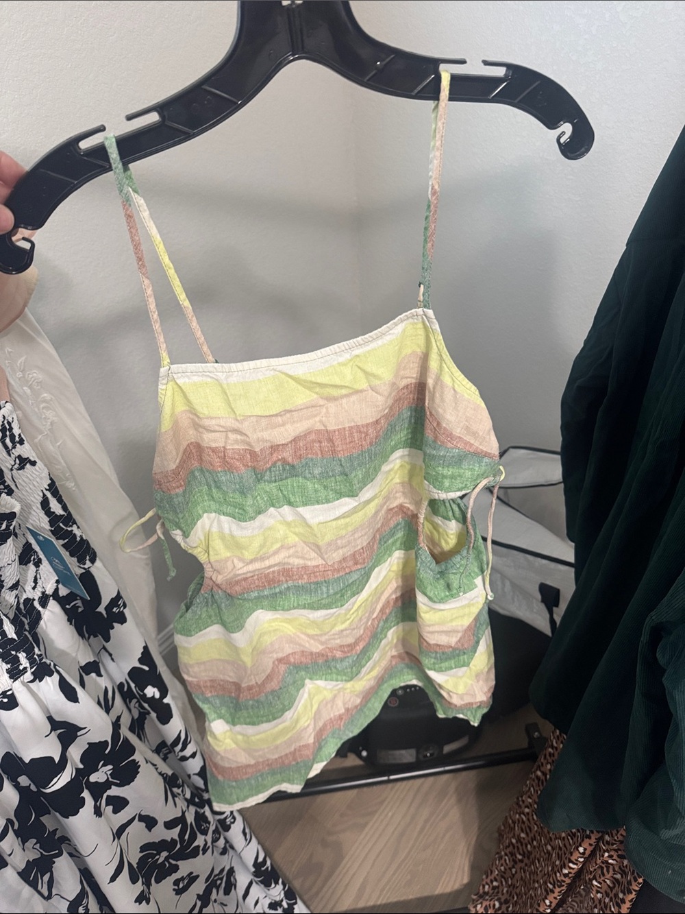 aerie Striped Spaghetti Strap Cami in Green, Cream & Pink